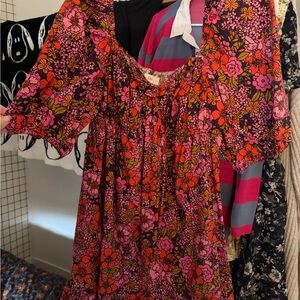 Floral Mini Dress in Vibrant Pink and Orange